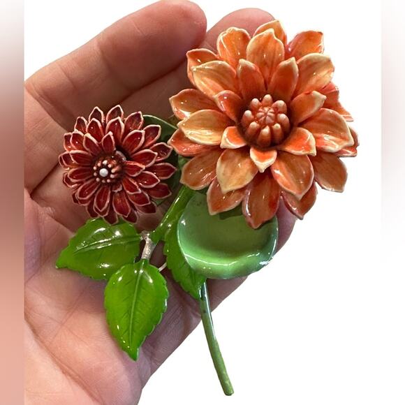 Vintage Pin/Brooch Bundle of 3 with 2-Floral and 1-vintage style bicycle - Picture 10 of 12